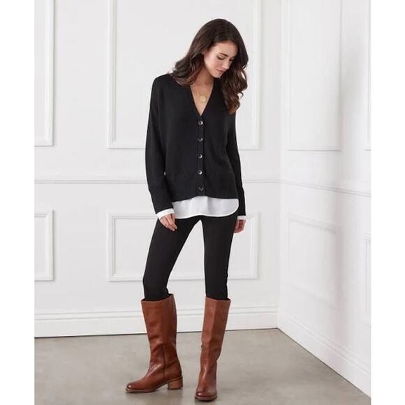 KAREN KANE BLACK Layered V-Neck Long Sleeve Cardigan $148.00 SIZE SMALL - Picture 1 of 2